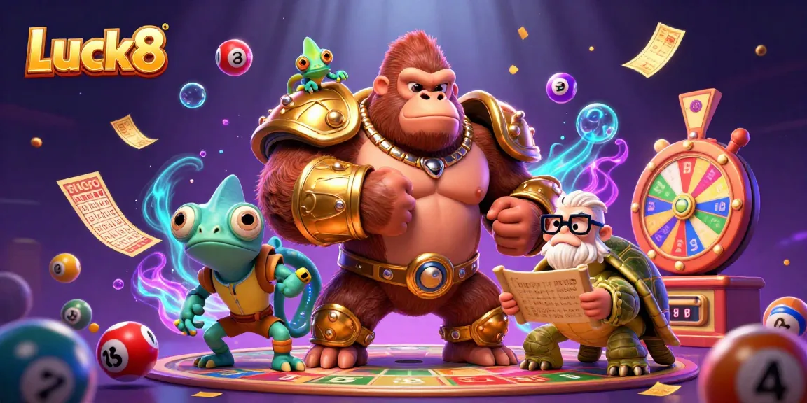 Engage in thrilling games at Luck8, experiencing vibrant lottery action amidst colorful elements and kingly characters.