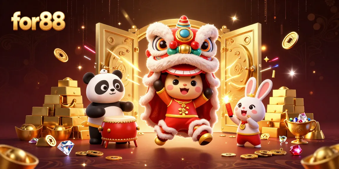 Experience the thrilling world of gaming with for88 showcasing vibrant 3D characters and golden treasures.