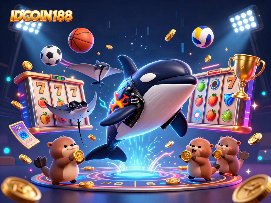 Engage with IDCOIN188's thrilling casino scene featuring various characters and dynamic elements.
