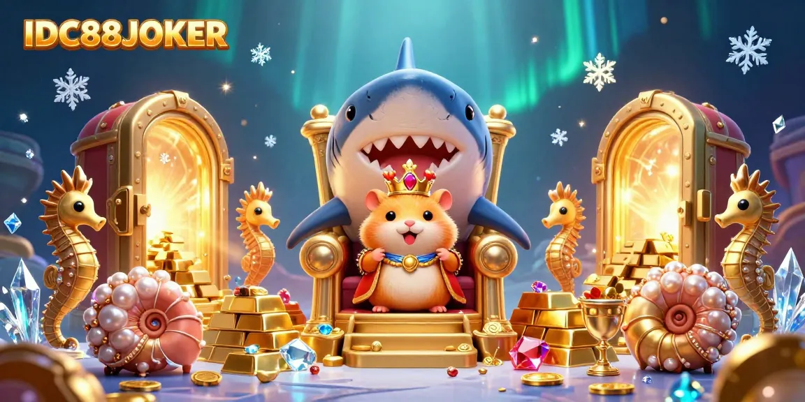 Claim amazing prizes at IDC88JOKER while the golden hamster king rules a treasure-filled casino scene.