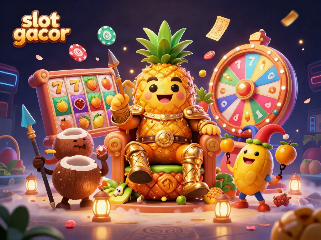 Experience the excitement of slot gacor with vibrant characters and casino action in a dynamic 3D illustration.