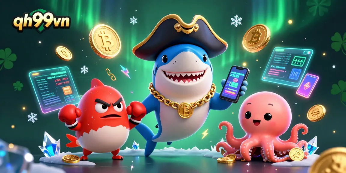 Engage in exciting gaming adventures with qh99vn featuring playful characters amidst vibrant casino elements.