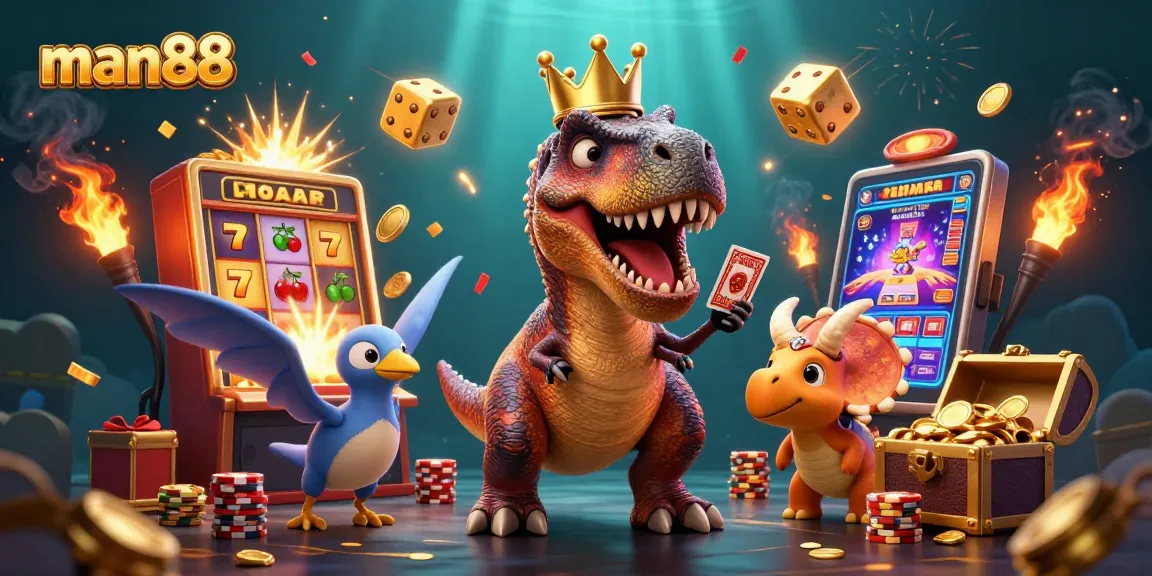 Engage in thrilling action at man88 with characters and vibrant casino elements exploding in excitement.