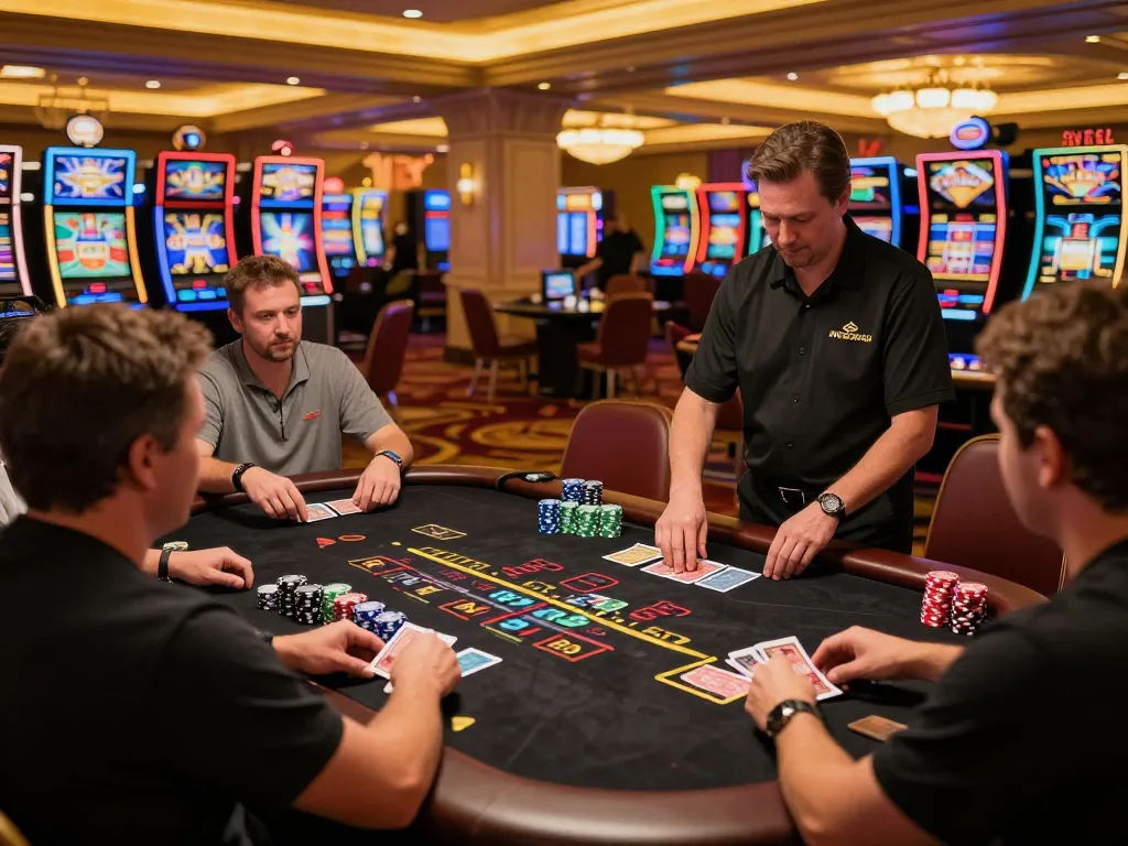 KADAL 778 players engaging at blackjack table in luxurious Vegas casino, showcasing excitement and gaming strategy