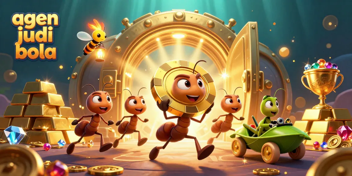 Agen judi bola showcases a dynamic scene with ants stealing a giant poker chip, highlighting an exciting heist.