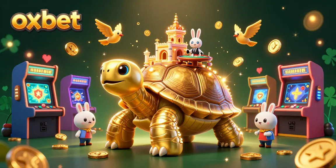 Experience the excitement of oxbet with vibrant 3D casino visuals, featuring a tortoise casino and interactive elements.