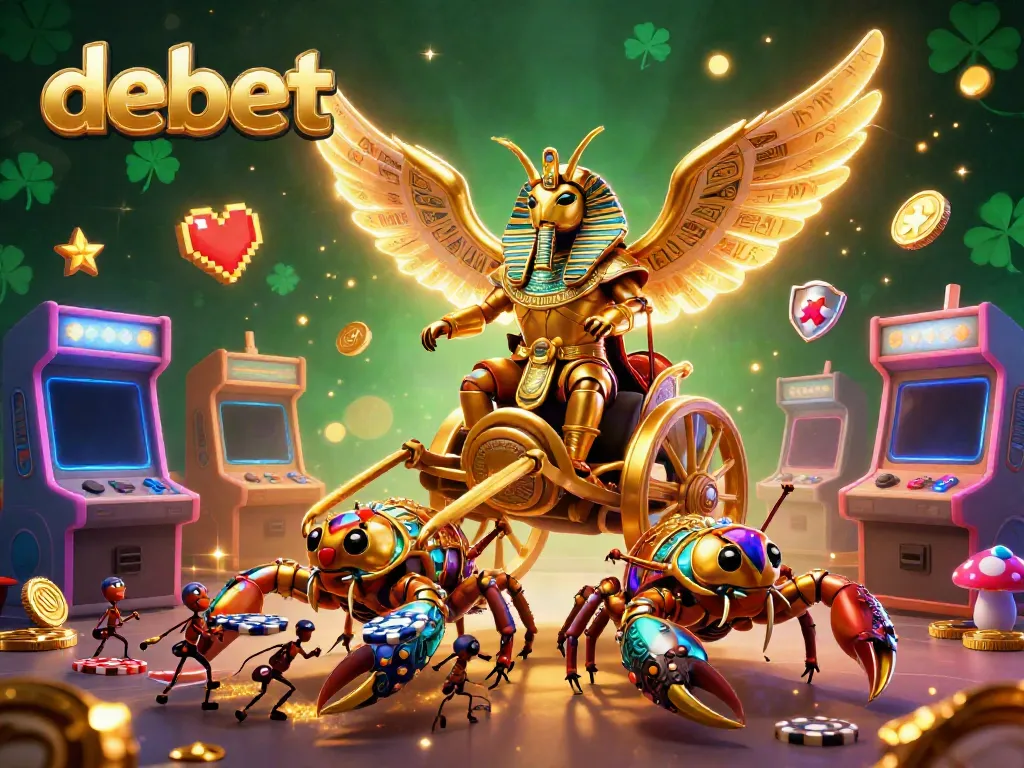 Engage in thrilling gameplay with Debet’s vibrant 3D cartoon casino scene showcasing arcade elements and gambling excitement.